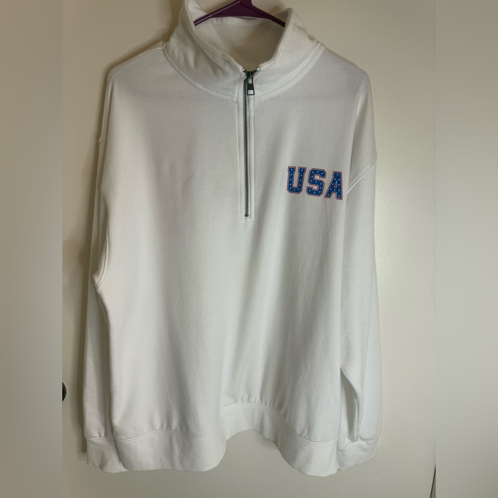 Women’s Graphic Quarter Zip Pullover Sweatshirt White USA